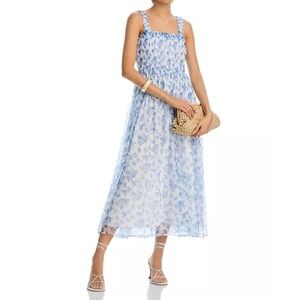 AQUA‎ Floral Smocked Midi Dress Ruffle Strap Cottagecore Summer Dress S